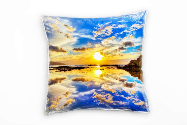 Paul Sinus Art Landschaft, blau, orange, Spiegelung, Sonne Deko Kissen 40x40cm für Couch Sofa Lounge Zierkissen