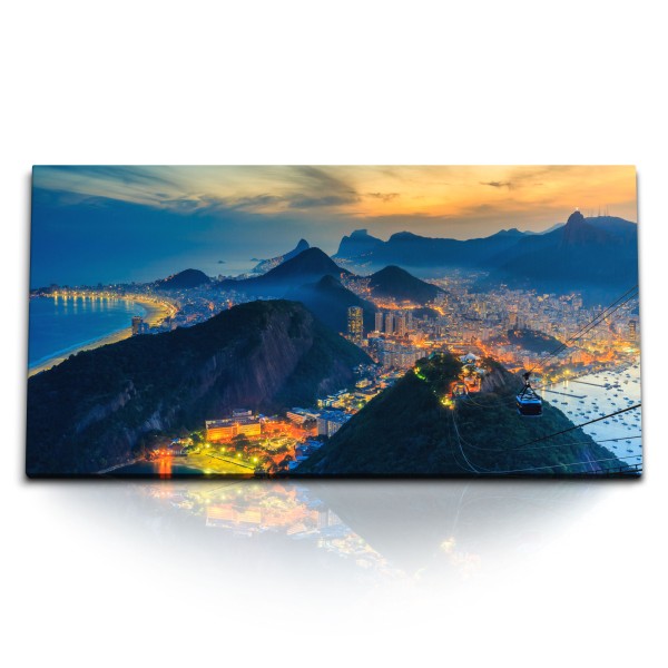 Paul Sinus Art Kunstdruck Bilder 120x60cm Rio de Janeiro Bucht Sonnenuntergang Brasilien Berge