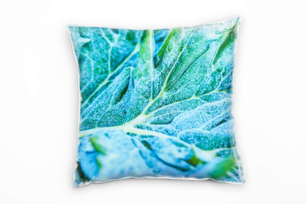 Paul Sinus Art Macro, Natur, gefrorene Blätter, grün, blau Deko Kissen 40x40cm für Couch Sofa Lounge Zierkissen