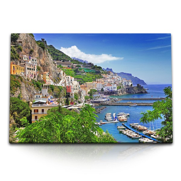 Paul Sinus Art 120x80cm Wandbild auf Leinwand Amalfiküste Italien Küste Mittelmeer Sommer