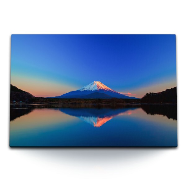 Paul Sinus Art 120x80cm Wandbild auf Leinwand Fuji Berg Japan Vulkan Abenddämmerung Natur Meer