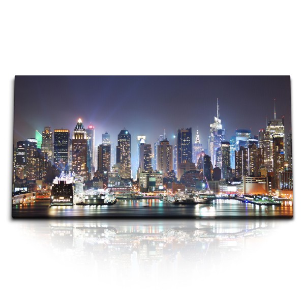 Paul Sinus Art Kunstdruck Bilder 120x60cm New York bei Nacht Skyline Hochhäuser Großstadt