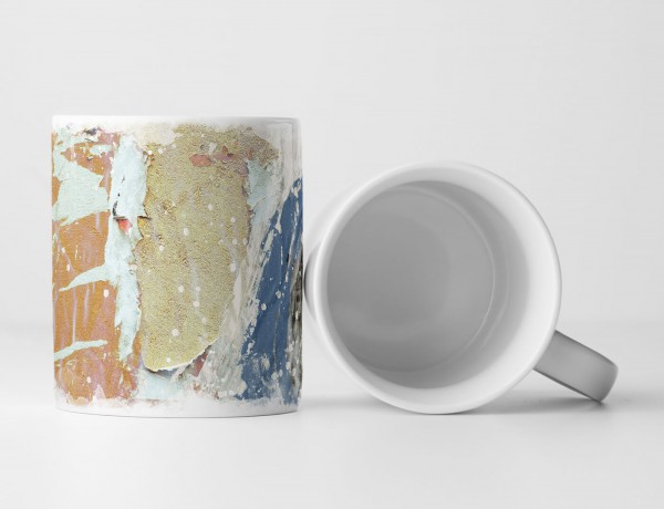 Paul Sinus Art Tasse Geschenk beige, stahlblau, weiß, sandbraune Abstraktion