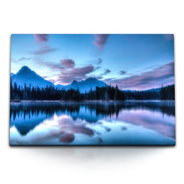 120x80cm Wandbild auf Leinwand Spillway Lake Kanada Natur See Berge Sonnenaufgang