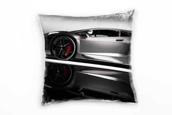 Paul Sinus Art Urban, Sportauto, silber, rot, grau Deko Kissen 40x40cm für Couch Sofa Lounge Zierkissen