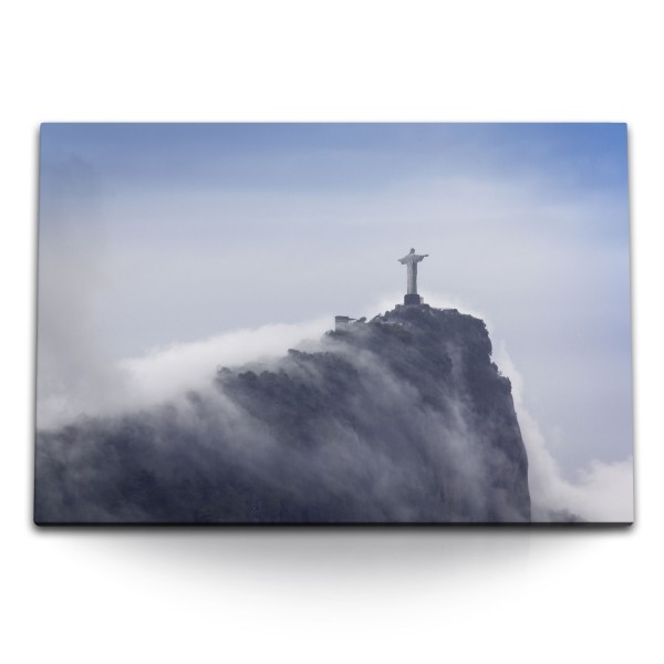 Paul Sinus Art 120x80cm Wandbild auf Leinwand Rio de Janeiro Jesus Statue Berg Nebel