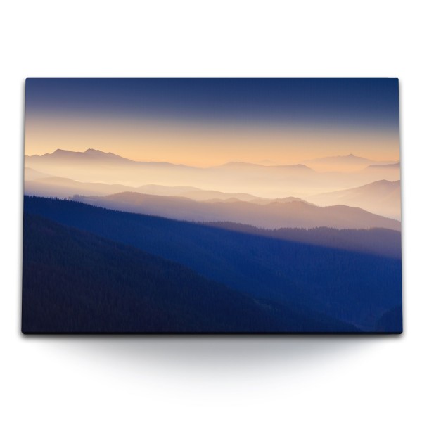 Paul Sinus Art 120x80cm Wandbild auf Leinwand Berge Blaue Stunde Sonnenaufgang Gebirge Bergkette