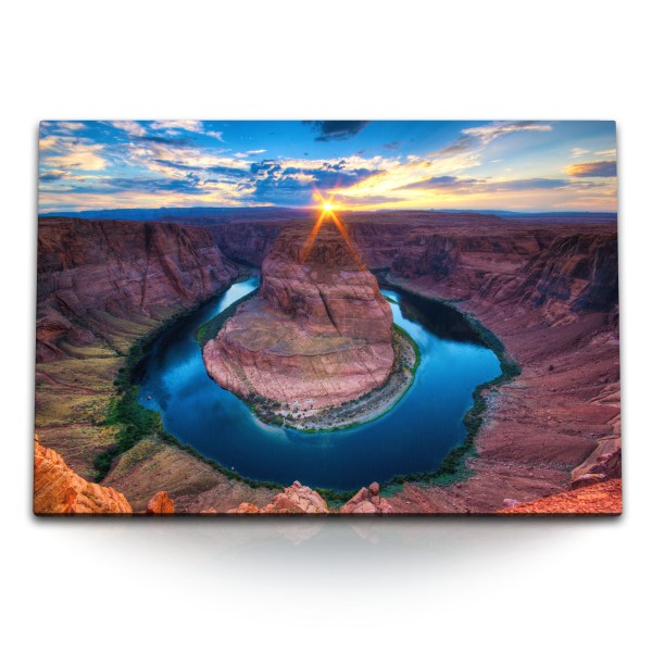 Paul Sinus Art 120x80cm Wandbild auf Leinwand Grand Canyon Fluss Berge Felsen Sonnenuntergang