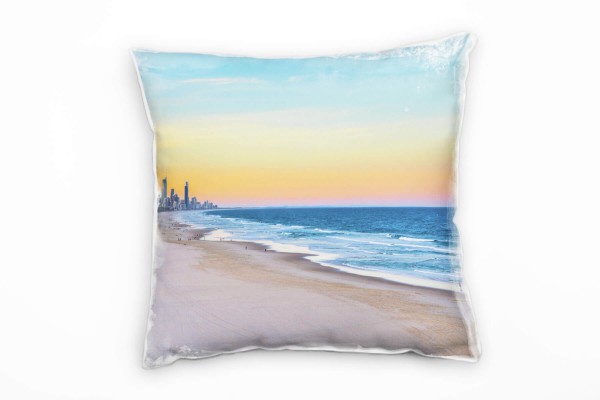 Paul Sinus Art City, Miami, Strand, Meer, Sonnenuntergang, blau Deko Kissen 40x40cm für Couch Sofa Lounge Zierkisse