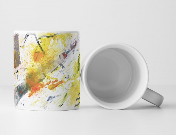 Paul Sinus Art Tasse Geschenk weißer Hintergrund; graue, gelbe-orangenen Abstraktion/ Farbspritzer