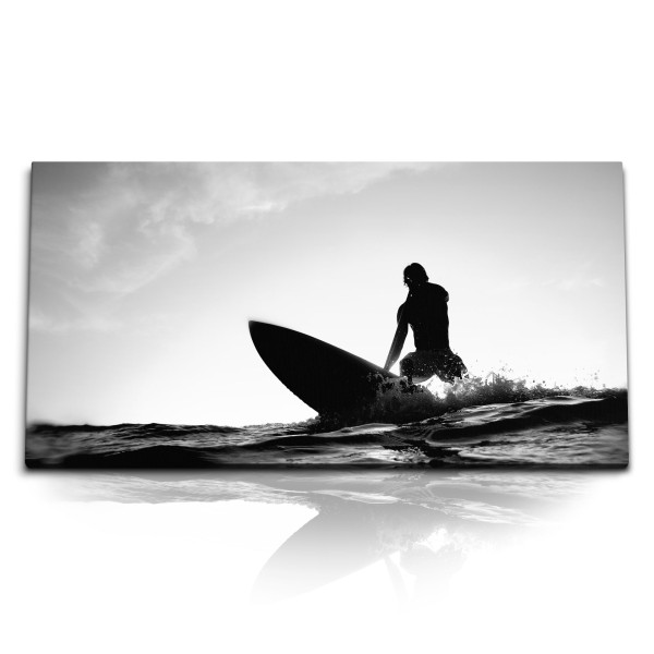 Paul Sinus Art Kunstdruck Bilder 120x60cm Surfer Schwarz Weiß Wellen Ozean Wellenreiten