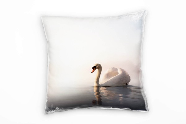 Paul Sinus Art Tiere, grau, weiß, orange, Schwan auf dem Wasser Deko Kissen 40x40cm für Couch Sofa Lounge Zierkisse