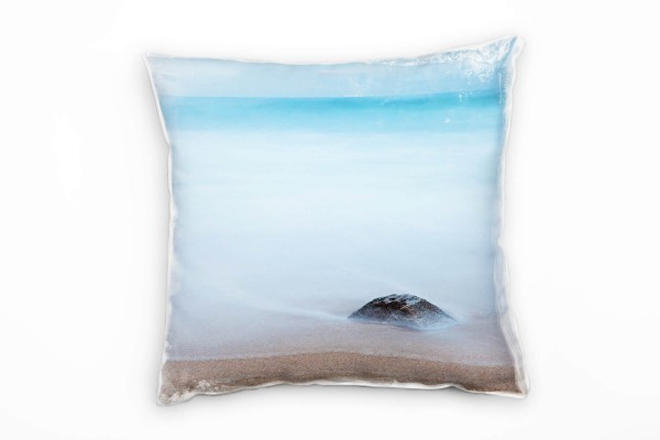 Paul Sinus Art Strand und Meer, blau, Stein, Deko Kissen 40x40cm für Couch Sofa Lounge Zierkissen