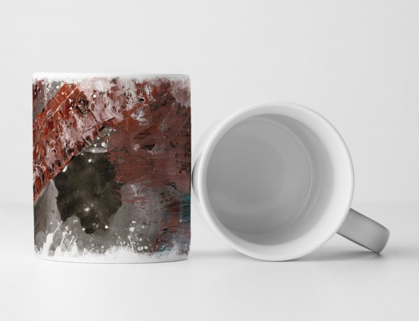 Paul Sinus Art Tasse Geschenk grauer Hintergrund, dunkelrot-weiße Abstraktionen