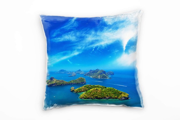 Paul Sinus Art Landschaft, Inseln, blau, grün, Wolken Deko Kissen 40x40cm für Couch Sofa Lounge Zierkissen