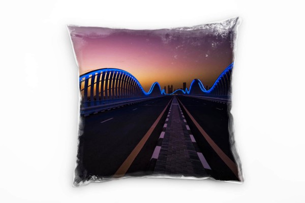 Paul Sinus Art Urban, beleuchtete Brücke, Straße, orange, blau Deko Kissen 40x40cm für Couch Sofa Lounge Zierkissen