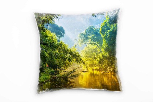 Paul Sinus Art Natur, tropischer Wald, Fluss, orange, grün Deko Kissen 40x40cm für Couch Sofa Lounge Zierkissen