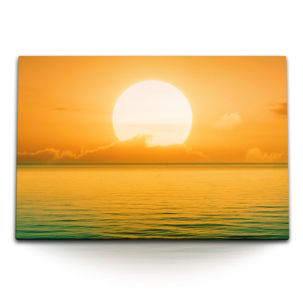 Paul Sinus Art 120x80cm Wandbild auf Leinwand Sonne Sonnenuntergang Meer Horizont roter Himmel