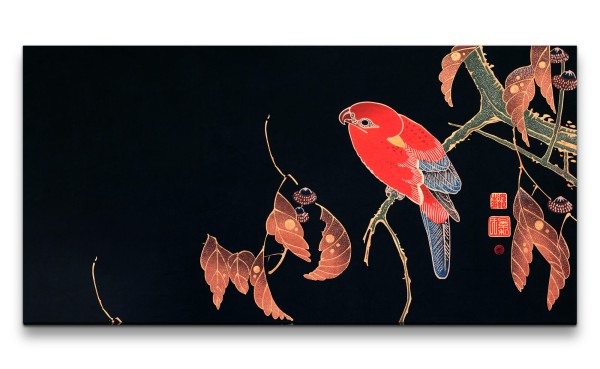 Paul Sinus Art Remaster 120x60cm Ito Jakuchu traditionelle japanische Kunst Red Parrot on the Branch of a Tree