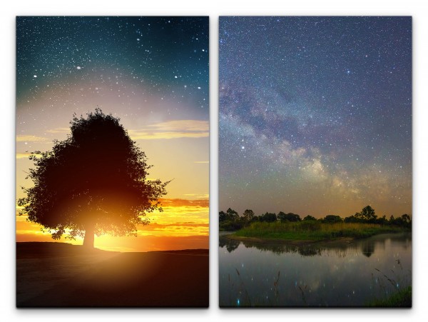 Paul Sinus Art 2 Bilder je 60x90cm einsamer Baum Eiche Sternenhimmel Sterne Sommernacht Astrofotografie Milchstraße