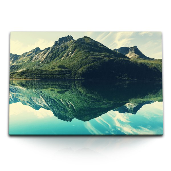 Paul Sinus Art 120x80cm Wandbild auf Leinwand Norwegen Landschaft Berge See Grün