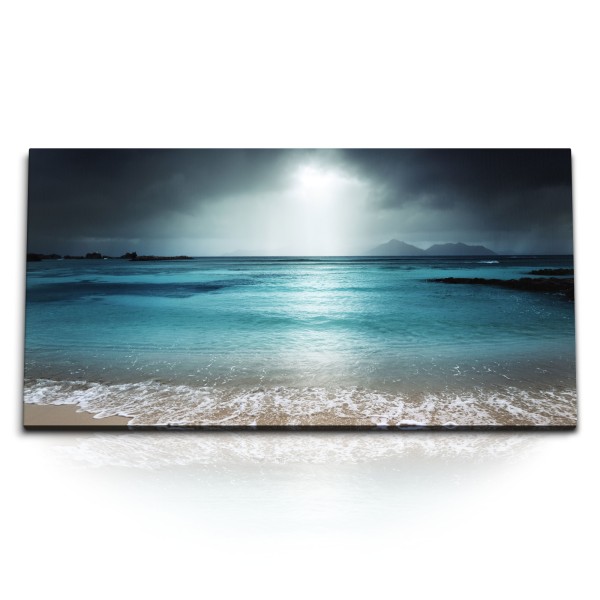 Paul Sinus Art Kunstdruck Bilder 120x60cm Horizont Meer Strand Dunkler Himmel Sonnenstrahl