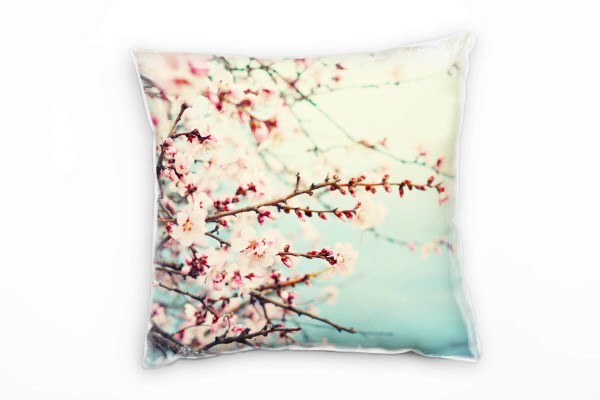 Paul Sinus Art Blumen, Kirschblüten, Frühling, rosa, blau Deko Kissen 40x40cm für Couch Sofa Lounge Zierkissen