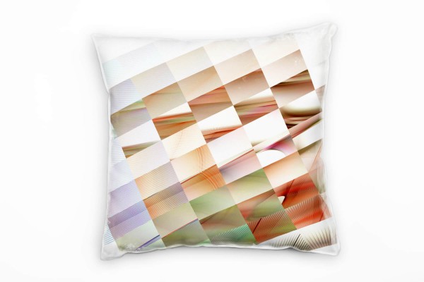 Paul Sinus Art Abstrakt, Kästchen, beige, grün, rot, blau Deko Kissen 40x40cm für Couch Sofa Lounge Zierkissen