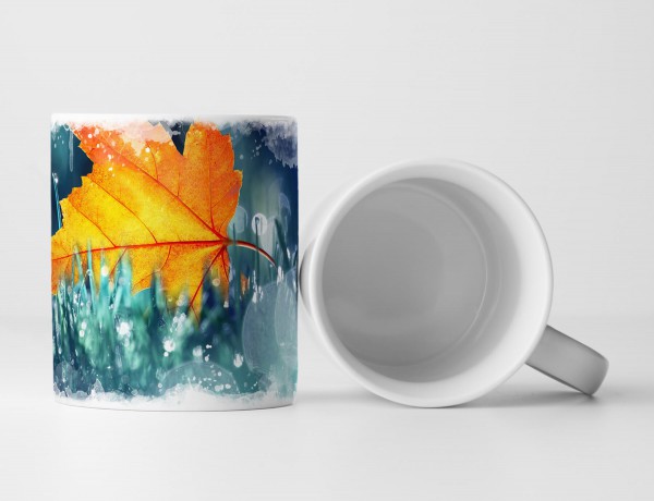 Paul Sinus Art Tasse Geschenk Wunderschönes rotes Herbstblatt auf dem Rasen