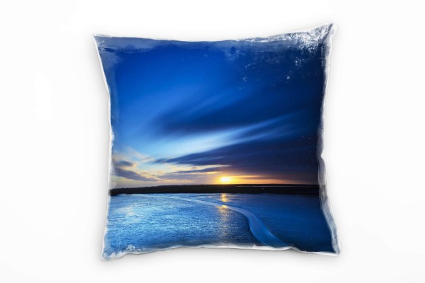 Paul Sinus Art Strand und Meer, blau, Sonnenuntergang Deko Kissen 40x40cm für Couch Sofa Lounge Zierkissen