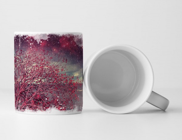 Paul Sinus Art Tasse Geschenk Fotocollage – Roter Baum am Strand bei Nacht