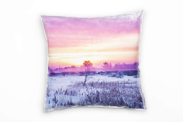 Paul Sinus Art Winter, Schnee, Sonnenuntergang, orange, pink Deko Kissen 40x40cm für Couch Sofa Lounge Zierkissen