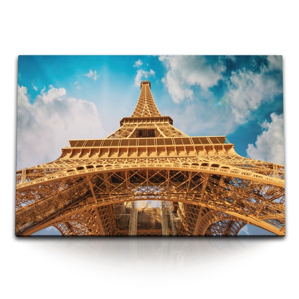 Paul Sinus Art 120x80cm Wandbild auf Leinwand Eiffelturm Paris Frankreich blauer Himmel