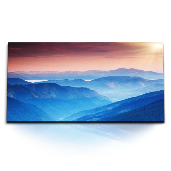 Paul Sinus Art Kunstdruck Bilder 120x60cm Blaue Berge Sonnenuntergang Natur Gebirge