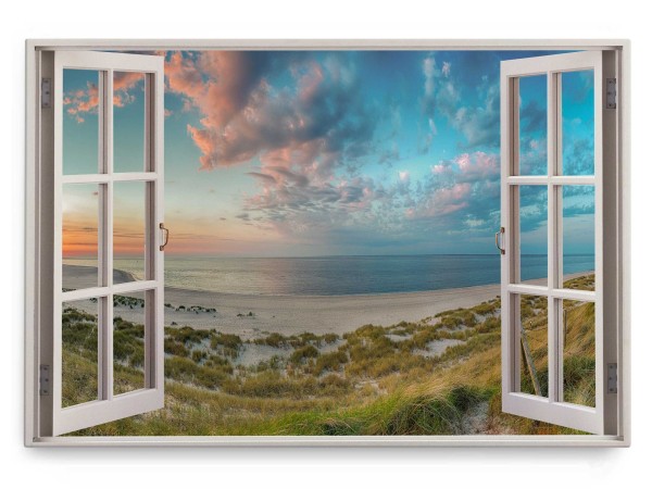 Wandbild 120x80cm Fensterbild Nordsee Deutschland Strand Sanddünen Horizont