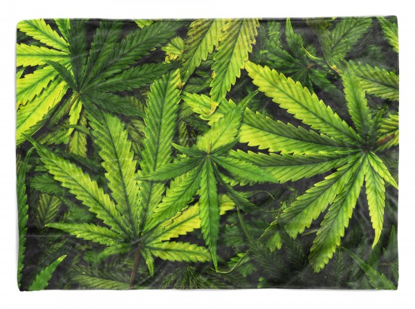 Paul Sinus Art Handtuch Strandhandtuch Saunatuch Kuscheldecke mit Fotomotiv Cannabis Hanf Blät