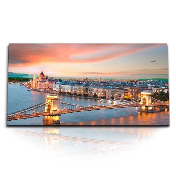 Paul Sinus Art Kunstdruck Bilder 120x60cm Budapest historische Stadt Brücke Sonnenuntergang