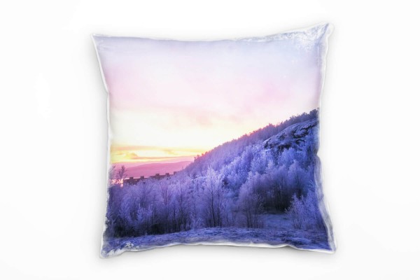 Paul Sinus Art Winter, Sonnenuntergang, Wald, orange, lila Deko Kissen 40x40cm für Couch Sofa Lounge Zierkissen