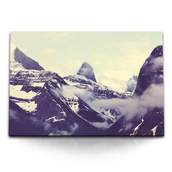 Paul Sinus Art 120x80cm Wandbild auf Leinwand Dunkle Berge Wolken Schnee Gipfel Gebirge