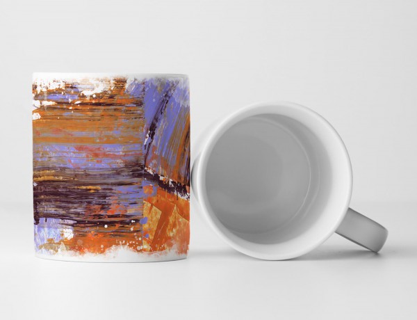 Paul Sinus Art Tasse Geschenk schieferblau, sandbraun-orangene, dunkelbraune Abstraktion