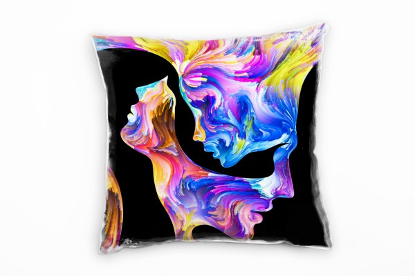 Paul Sinus Art Abstrakt, Gesichter, geschwungen Linien, bunt, schwarz Deko Kissen 40x40cm für Couch Sofa Lounge Zie