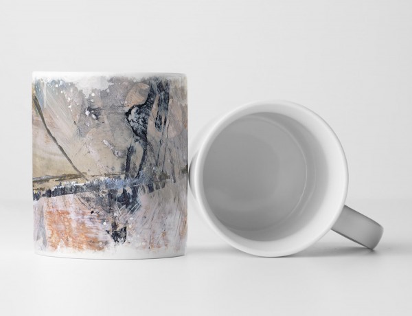 Paul Sinus Art Tasse Geschenk hellgrau-sandbraune Abstraktion, dunkel-schiefergraue Flächen