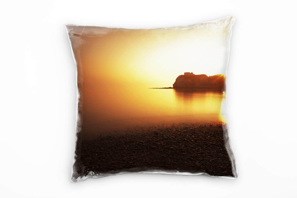 Paul Sinus Art Strand und Meer, orange, braun, Sonnenuntergang Deko Kissen 40x40cm für Couch Sofa Lounge Zierkissen