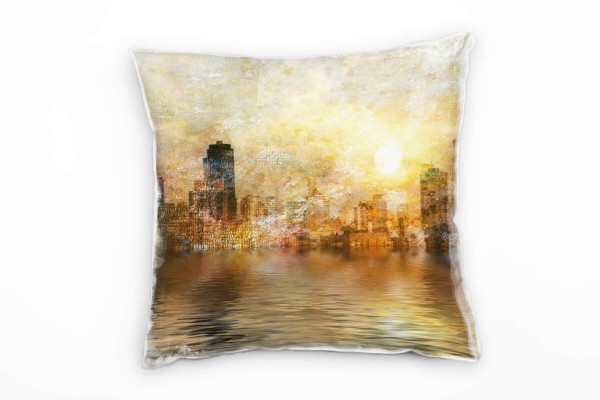 Paul Sinus Art Urban und City, orange, gelb, braun, Stadtsilhouette, Malerei Deko Kissen 40x40cm für Couch Sofa Lou