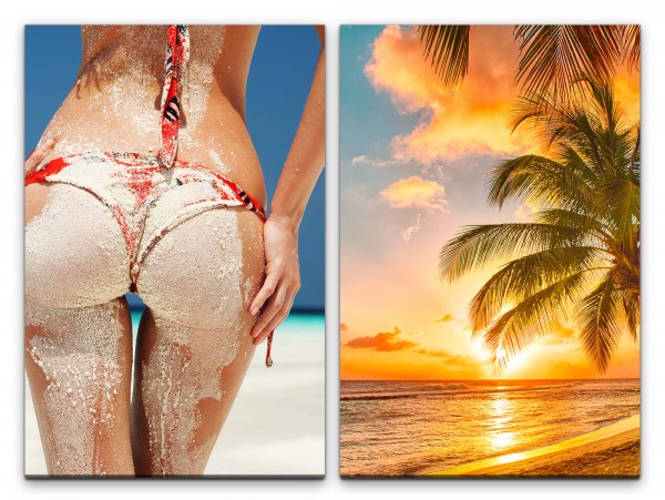 Paul Sinus Art 2 Bilder je 60x90cm Weißer Sand Palmen Paradies Südsee Urlaub Bikini Sexy