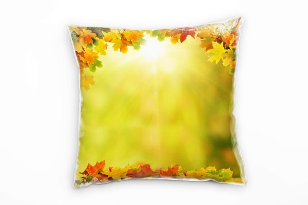 Paul Sinus Art Herbst, Laub, gelb, orange, rot, Sonnenstrahlen Deko Kissen 40x40cm für Couch Sofa Lounge Zierkissen