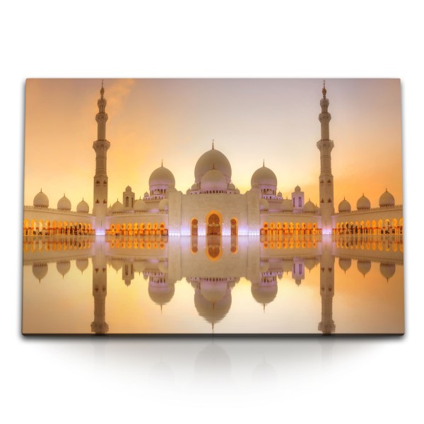 Paul Sinus Art 120x80cm Wandbild auf Leinwand Scheich Zayid Moschee Abu Dhabi Abendrot Sonnenuntergang