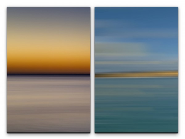 Paul Sinus Art 2 Bilder je 60x90cm Horizont Abendröte Abenddämmerung Abstrakt Minimal Blau Meer