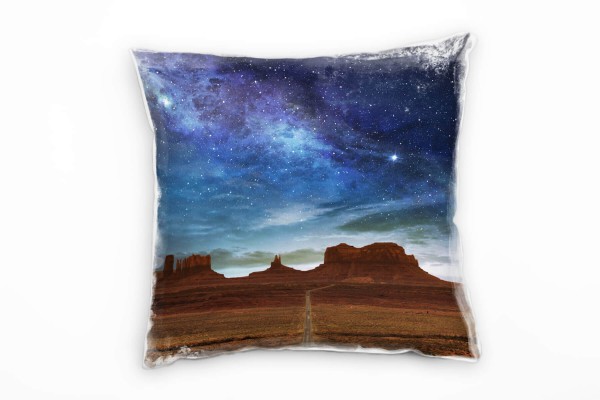 Paul Sinus Art Landschaft, Felsen, Nacht, Sternenhimmel, blau, braun Deko Kissen 40x40cm für Couch Sofa Lounge Zier