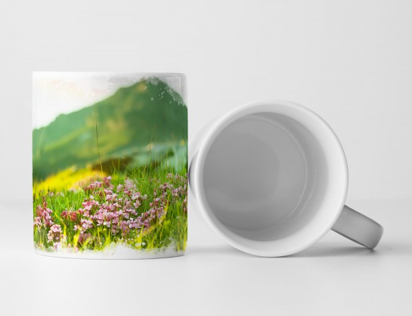 Paul Sinus Art Tasse Geschenk Landschaftsfotografie – Grünes Hochland mit Blumenwiese Pyrenäen